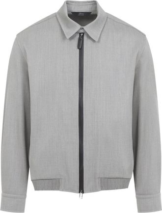 Brioni Blousonjack met rits - Heren - Bomber jackets - Beige - M - Wol - Jassen
