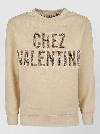 Valentino Garavani pattern cotton crew neck sweatshirt ribbed