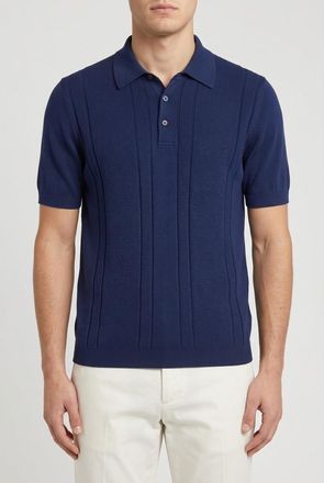Brunello Cucinelli Dark Blue Textured Polo Sweater, Brand Size 46 (US Size 36)