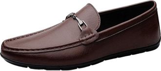 Generic Mens Leather Driving Moccasins Slip On Low Top Casual Shoes Flat Sole Comfortable Loafers for Men(Brown,8.5)