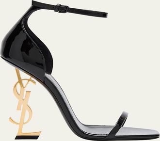 Saint Laurent 110mm Opyum YSL Patent Leather Sandals with Golden Hardware