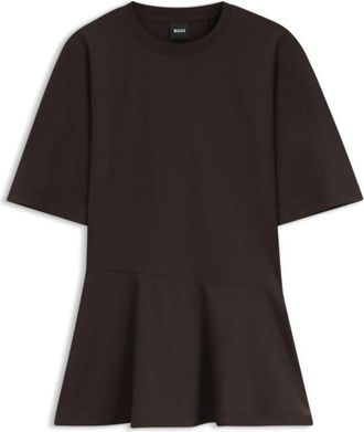 BOSS Mercerized-cotton T-shirt with asymmetric peplum