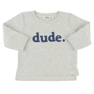 Oh Baby! Dude Denim Applique Raw Edge Baby Rib L/S Tee- Infant in Heather Grey at Nordstrom, Size 18-24M