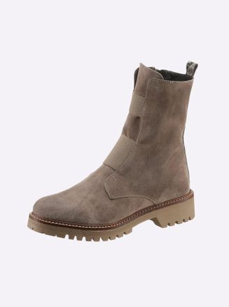 Heine Stiefelette HEINE, Damen, Gr. 37, grau (taupe), Leder, Veloursleder, Schuhe Stiefelette