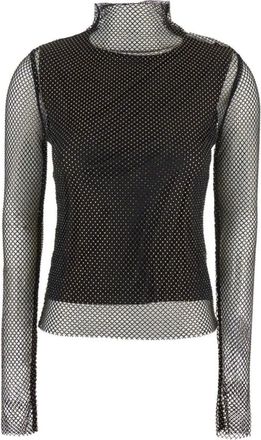 Sportmax Truien & Vesten, Dames, Zwart, XS, Doorschijnende Visnet Hoge Hals Sweater