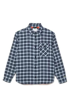 Lacoste Plaid Flannel Button-Up Overshirt in Qli Methylene/multico at Nordstrom, Size 42