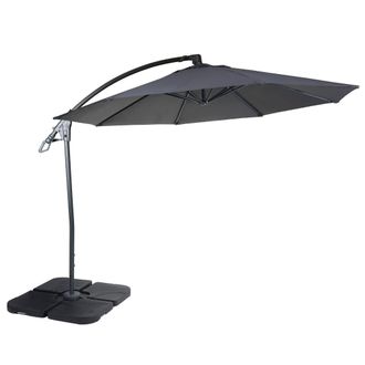 Hhg Hhg - Sombrilla Voladiza De Lujo 995, Sombrilla, Redonda &Oslash; 3m Poli&eacute;ster Aluminio/acero 14kg, Antracita Con Soporte
