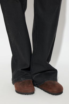 Birkenstock Shearling Sandals Boston Big Buckle, Womens, Brown