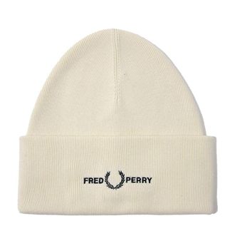 Fred Perry Accessories Fred Perry Graphic Beanie Hat in Ecru