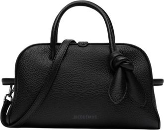 Jacquemus Zwarte leren bowlen tas met strikdetail - Dames - Handtassen - Zwart - ONE Size - Leer - Tassen