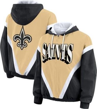 WEAR by Erin Andrews Womens WEAR by Erin Andrews Gold/Black New Orleans Saints Retro Crinkle Full-Zip Hoodie Windbreaker at Nordstrom, Size Xx-Large