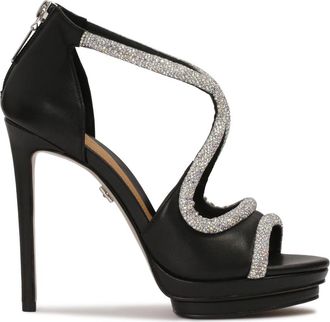 Kazar Zwarte formele sandalen met zilveren kristallen. Dit product valt klein uit. - Dames - Sandalen met hakken - Zwart - 39 EU - Leer - Schoenen