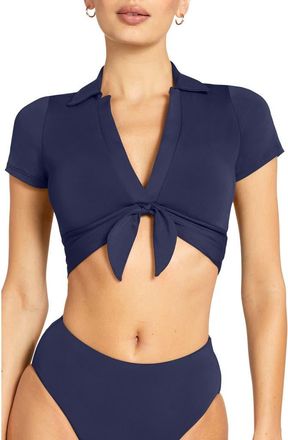 Robin Piccone Ava Knot Front Bikini Top in Navy at Nordstrom, Size X-Small