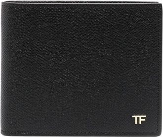 Tom Ford logo-plaque bi-fold wallet - men - Calf Leather/Brass/Sheepskin - One Size - Black