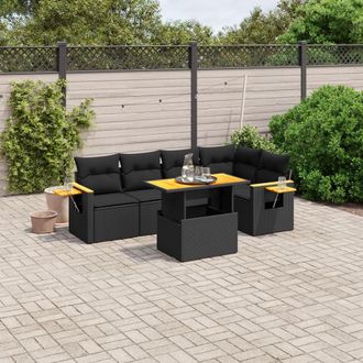 vidaXL Set De Sof&aacute;s De Jard&iacute;n 6 Piezas Y Cojines Rat&aacute;n Sint&eacute;tico Negro Vidaxl