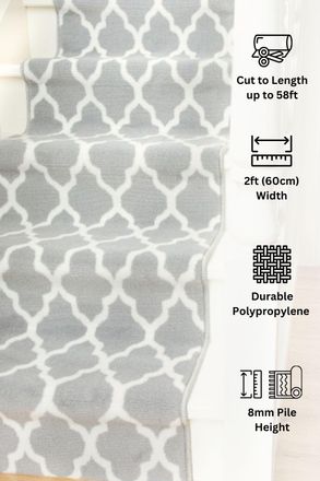 Kukoon Grey Trellis Cut to Measure Stair Carpet Runner Rug 60cm Wide | Size: 60 cm x 1410 cm