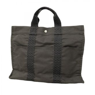 Herm&egrave;s Gray Canvas Tote Bag (Pre-Owned)