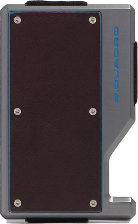 Piquadro Accessoires, unisex, Bruin, ONE Size, Leer, Aluminium Mag Safe Kaarthouder met Elastische Band