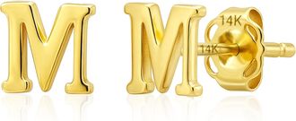 MAX + STONE 14k Yellow or White Gold Small Script Initial Letter Stud Earrings