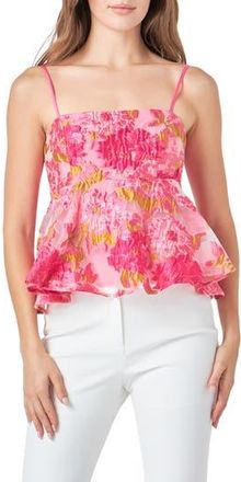 endless rose Floral Jacquard Peplum Top in Pink at Nordstrom Rack, Size X-Small