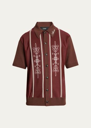 Amiri Mens Abstract Paneled Wool-Blend Short-Sleeve Shirt