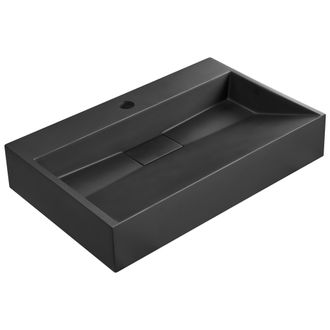 Beliani Lavabo Suspendido De Pared Cl&aacute;sico Rectangular Fundici&oacute;n Mineral Acabado Mate 60 X 38 Cm Negro Quenko