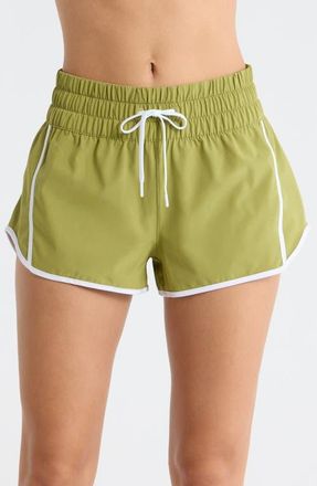 Rip Curl Smocked High Waist Drawstring Shorts in Green Olive at Nordstrom, Size Xx-Small