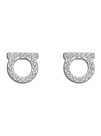 Ferragamo Silver Gancini Crystal Stud Earrings