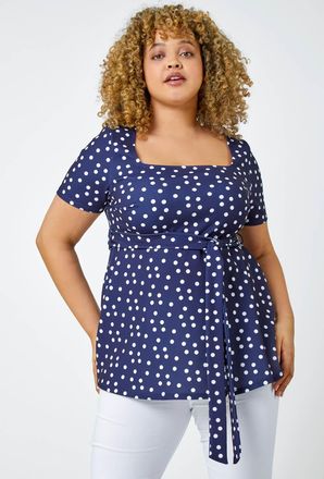 Roman Stretch Polka Dot Peplum Top