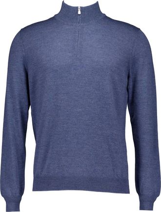 Gran Sasso Truien & Vesten, Heren, Blauw, M, Wol, Half-zip Trui