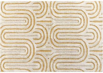 Beliani Beliani - Modern Cotton Area Rug Abstract Motif Pattern 160 x 230 cm 5ft3 Low Pile Off-White and Yellow Perai