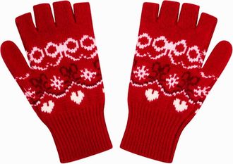 LoveShackFancy Womens Emeri Wool Fair Isle Fingerless Gloves In Red Velvet Truffle