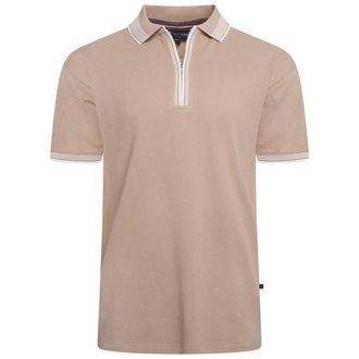 KAM Textured Polo Shirt Zip Up Short Sleeve Cotton Top Mens Plus Size 2-8XL 5519 (UK, Alpha, 4XL, Plus, Regular, Almond)