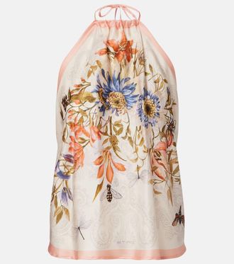 Etro Floral halterneck open-back silk top