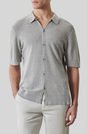 Robert Barakett Kestrel Short Sleeve Linen & Cotton Cardigan in Grey at Nordstrom, Size Xx-Large