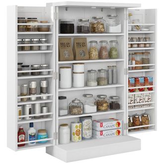 HOMCOM Kitchen Cupboard With Double Doors - 5-Tier Shelf - 12 Spice Racks - White | TJ Hughes