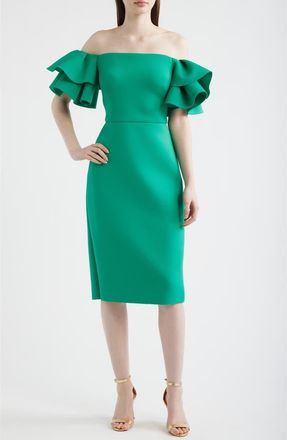 Eliza J Ruffle Sleeve Off the Shoulder Cocktail Dress in Green at Nordstrom, Size 10