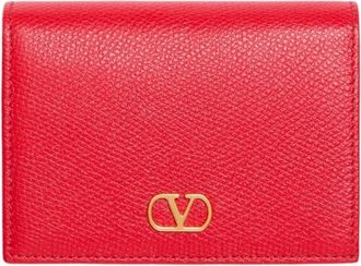 Valentino Garavani VLogo Signature Grainy Calfskin Portemonnee - Dames - Portefeuilles - Rood - ONE Size - Leer - Accessoires
