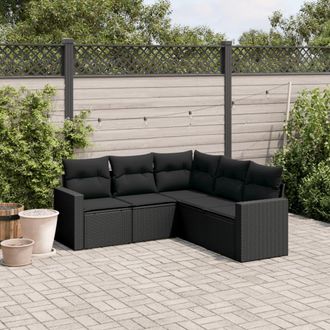 vidaXL Vidaxl - Set De Muebles De Jard&iacute;n 5 Pzas Y Cojines Rat&aacute;n Sint&eacute;tico Negro