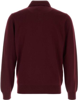 Fendi Mens Burgundy Stretch Wool Polo Shirt