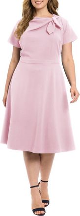 London Times Tie Neck Fit & Flare Midi Dress in Orchid at Nordstrom Rack, Size 16W