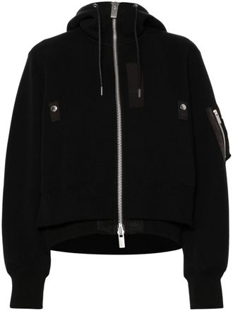sacai layered-detail hooded bomber jacket - Black