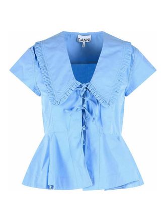 Ganni Light blue cotton poplin blouse
