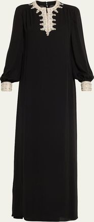 Valentino Garavani Crystal Silk Georgette Long-Sleeve Gown