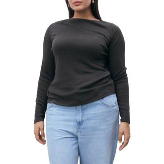 Mango Boat Neck Long Sleeve T-Shirt in Charcoal at Nordstrom Rack, Size Small