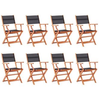 vidaXL Sillas Jard&iacute;n Plegables 8 Uds Madera Eucalipto Textilene Negro Vidaxl