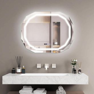 Costway Costway - Specchio led per Bagno, Specchio Antappannamento con Luce a 3 Colori, Funzione di Memoria Lettura di Tempo e Temperatura, Specchio