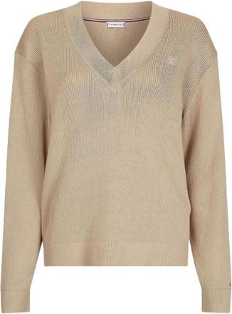 Tommy Hilfiger V-hals Truien - Dames - V-hals truien - Beige - XL - Katoen - Truien & Vesten
