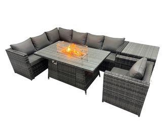 Fimous Rattan Garden Furniture Dining Set 7-seater with Side Table in Dark Grey