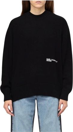 Karl Lagerfeld Sweatshirts, female, Black, L, Relaxed Fit Crew Neck Jumper